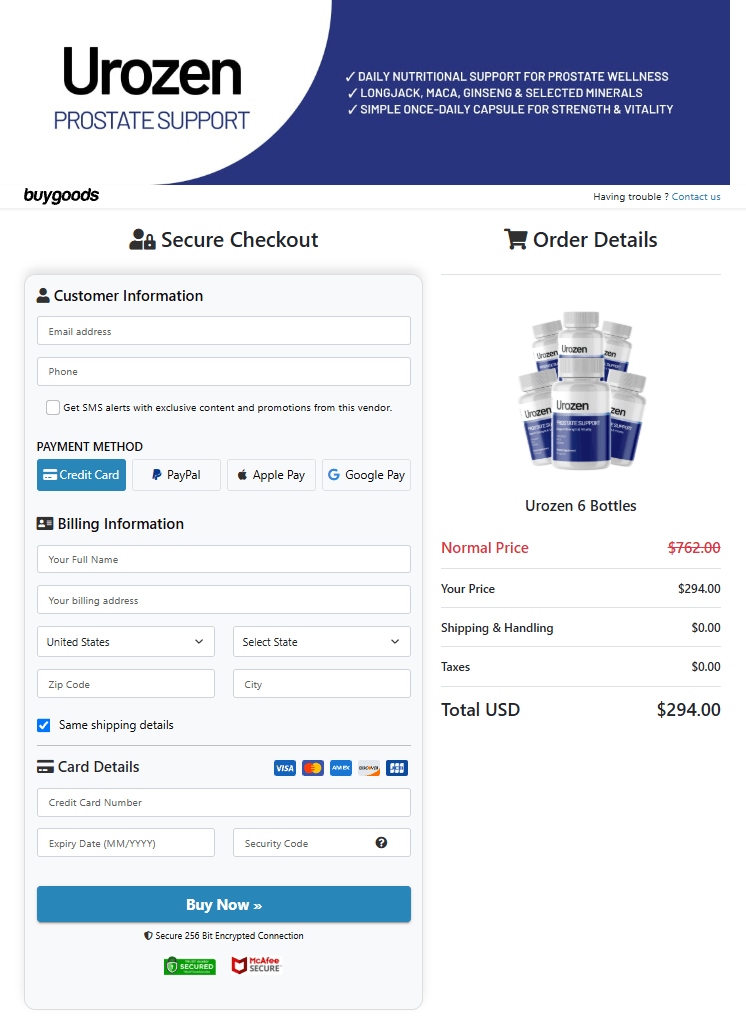 Urozen order page